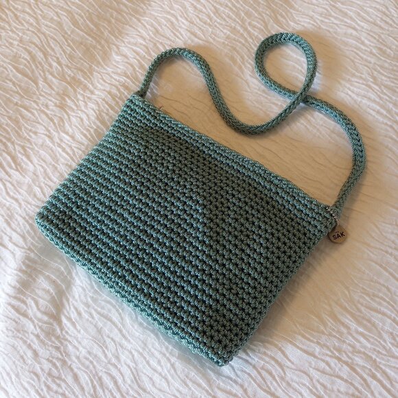 The Sak Small Crochet Knit Shoulder Bag Seafoam Blue - Picture 1 of 6